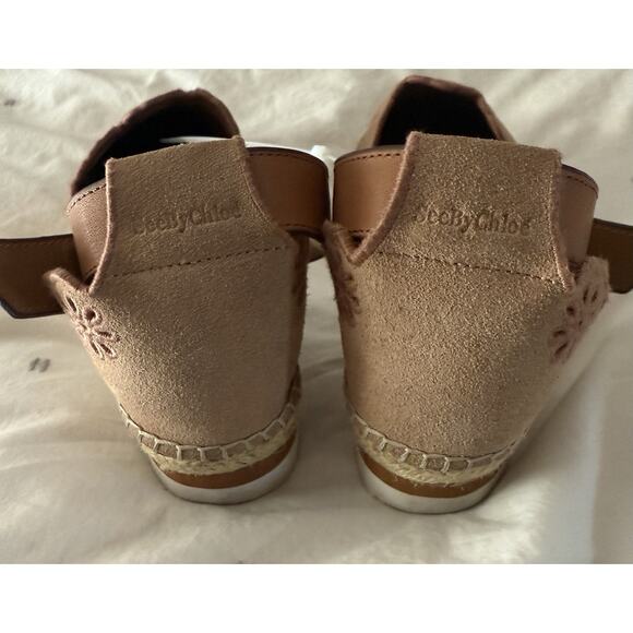 See By Chloe Glyn Suede Laser Cut Flower Buckle Wedge Espadrille Shoes Size 8 38 - Picture 6 of 10